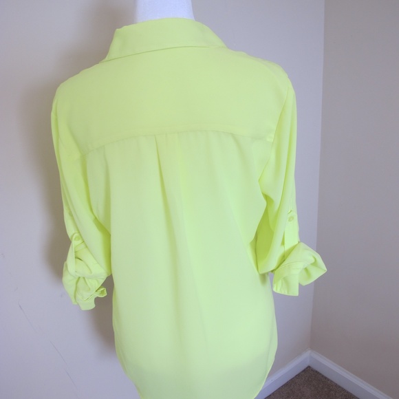🔴🔴🔴SOLD🔴🔴🔴Express Women's Portofino Collared date night Shirt top Size S neon - Picture 4 of 7